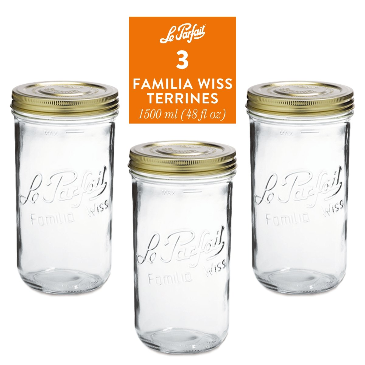 Le Parfait Familia Wiss Terrines - Glass Jars with 2-Piece Lids for Use with ChouAmi