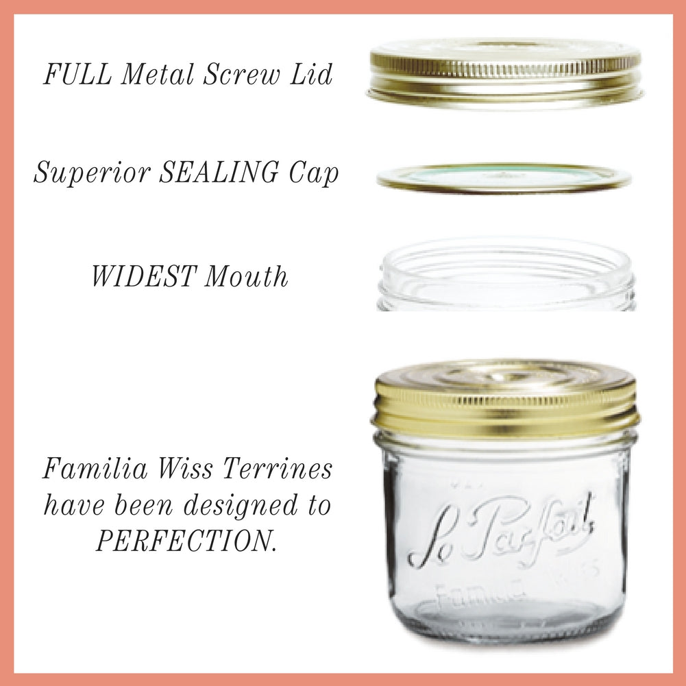 Le Parfait Familia Wiss Terrines - Glass Jars with 2-Piece Lids for Use with ChouAmi (Pack of one)