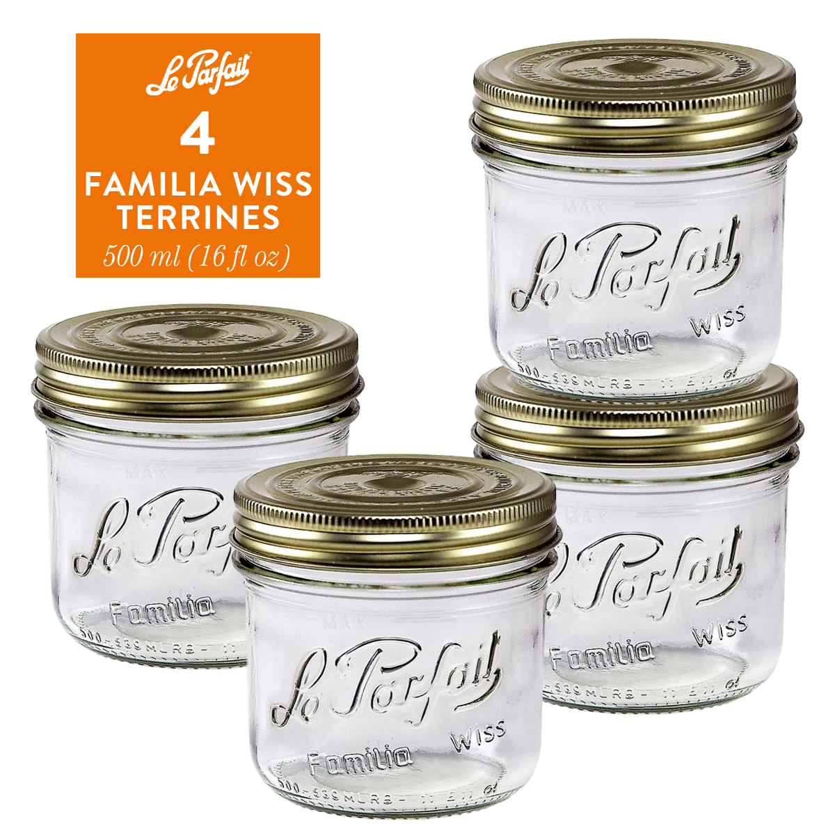 Le Parfait Familia Wiss Terrines - Glass Jars with 2-Piece Lids for Use with ChouAmi (Pack of one)